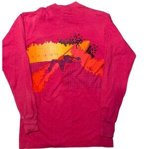 Vintage 1983 OP Ocean Pacific Surf Graphic Long Sleeve Tee Pink USA Small/Med